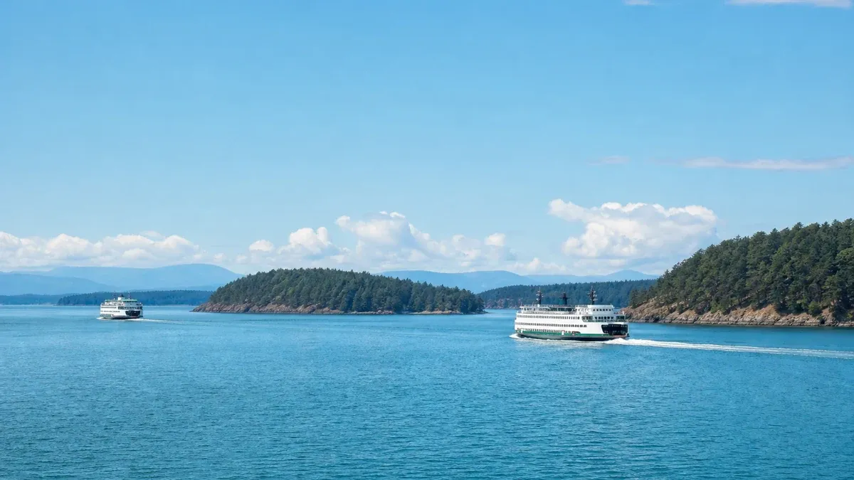Island Connections scenic ferry travel guide illustration