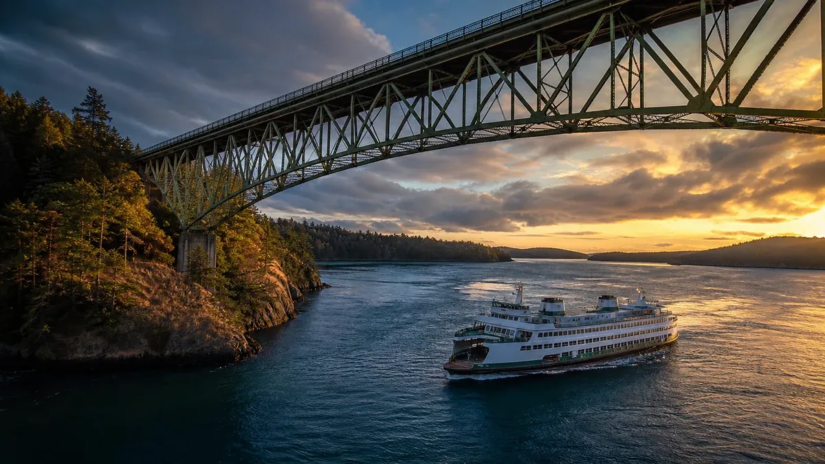 Route Highlights scenic ferry travel guide illustration