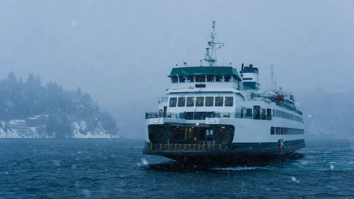 Travel Seasons scenic ferry travel guide illustration